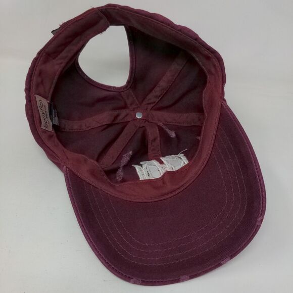 Ponyflo Strapback Hat Ponytail Red Burgundy OSFM Embroidered Distressed - Picture 6 of 7